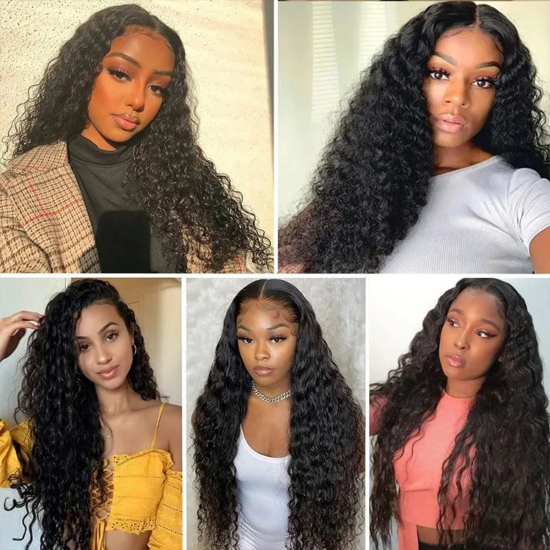 13x4 HD Transparent Deep Wave 250 Density Lace Frontal Human Hair Wig 30Inch Lace Front Wig PrePlucked For Women