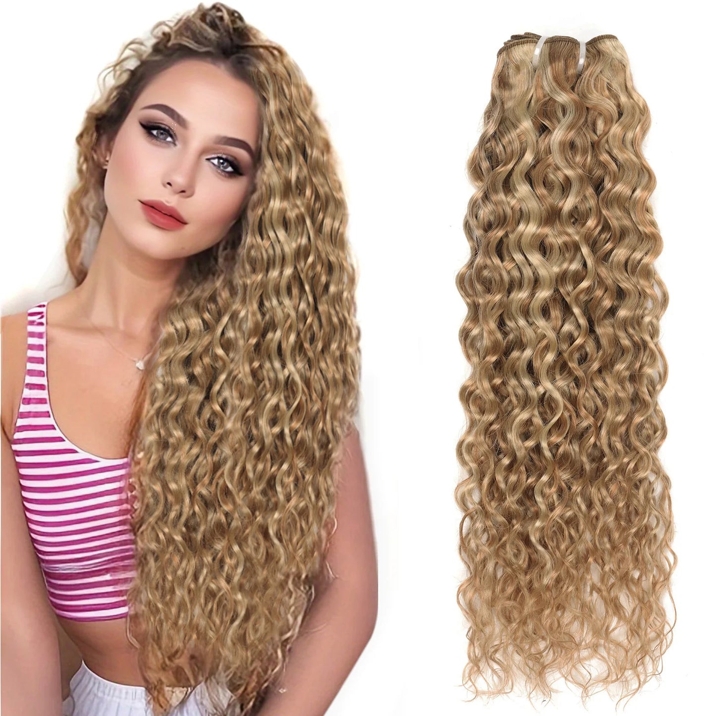 Real Beauty Brazilian P27/613 Water Wave Blonde Human Hair Extensions Curly Human Hair Bundles Weft 1PC 100g Piano Color