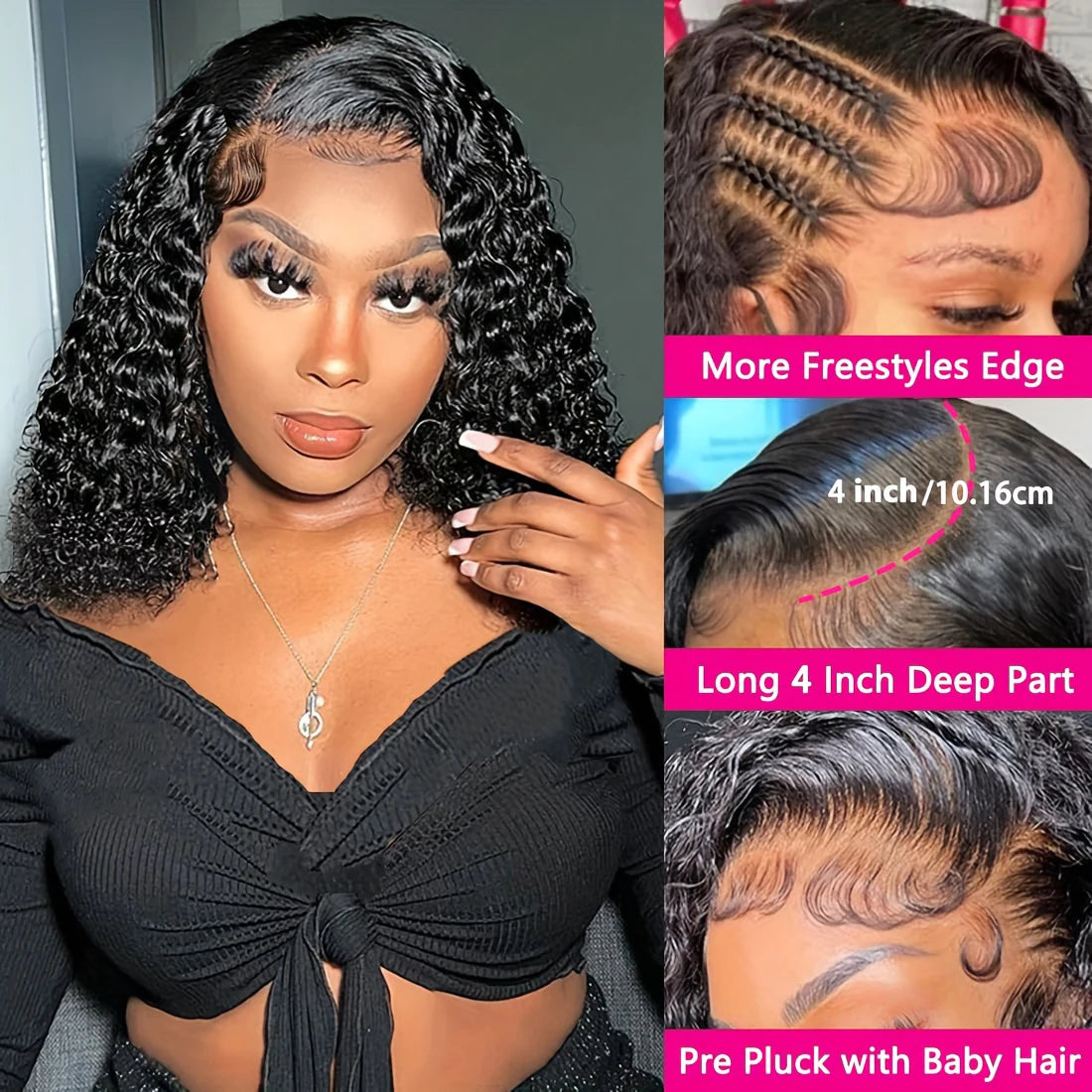 13x4 Short Curly Bob Wig Wet And Wavy Deep Wave Wig 200% Density Lace Front Human Hair Wigs For Women 4x4 Closure Short Bob Wigs