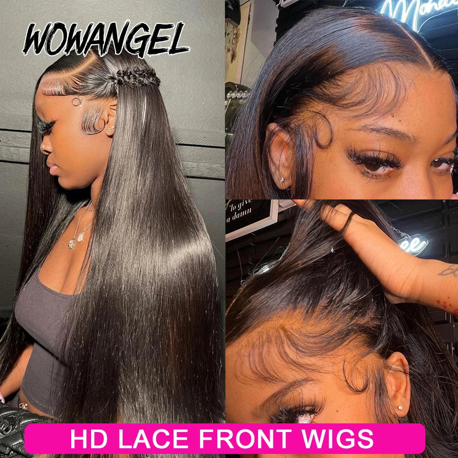 Wow Angel 34inch Front Wigs Silky Straight 13x6 HD Lace Front Wig 180% Pre Plucked Invisible HD Lace Human Hair Wig Melt Skins