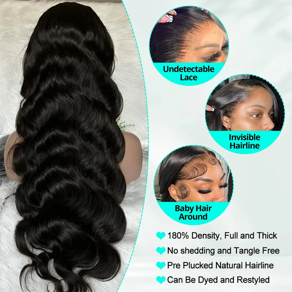 40 Inch Body Wave 13x6 HD Lace Frontal Wig Human Hair Water Wave Pre Plucked 13x4 Lace Front Wig Loose Curly Wigs For Woman