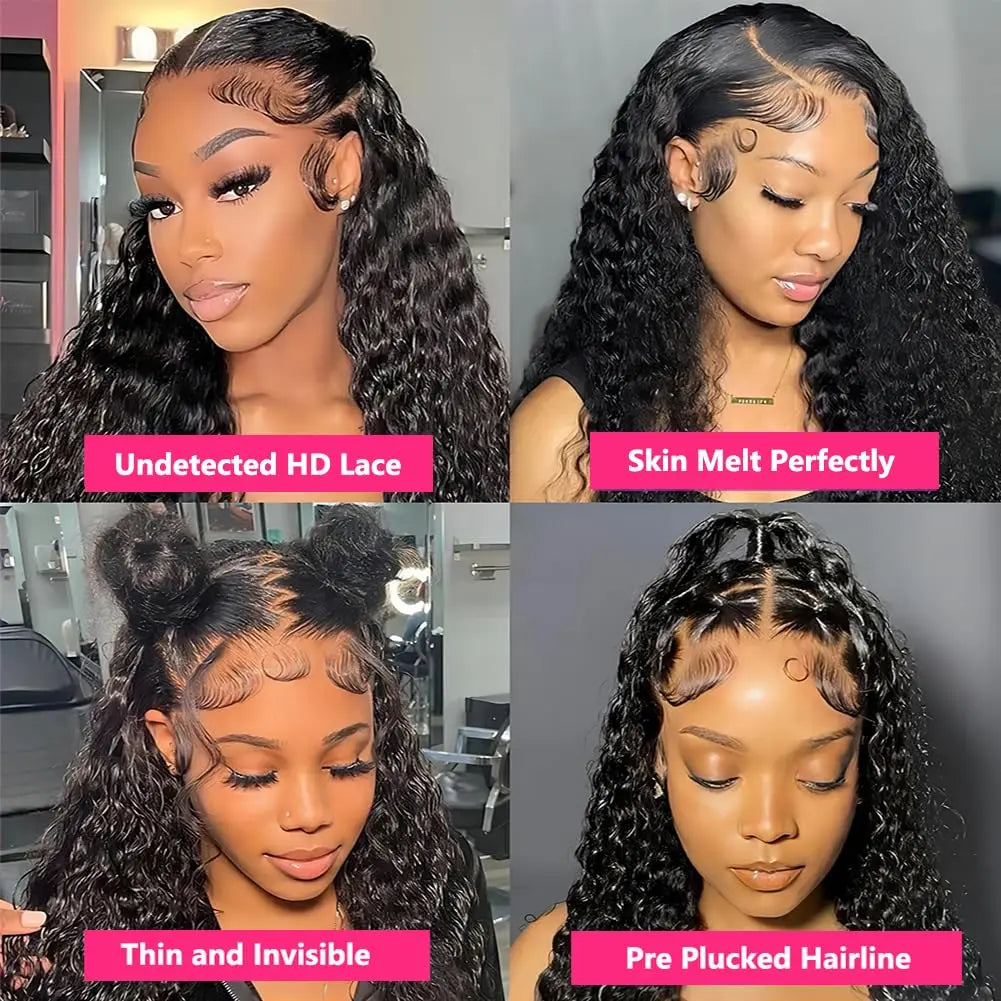 13x4 Lace Frontal Wigs Deep Wave Brazilia Human Hair Pre Plucked with Baby Hair Natural Black Color Transparent Lace Frontal Wig