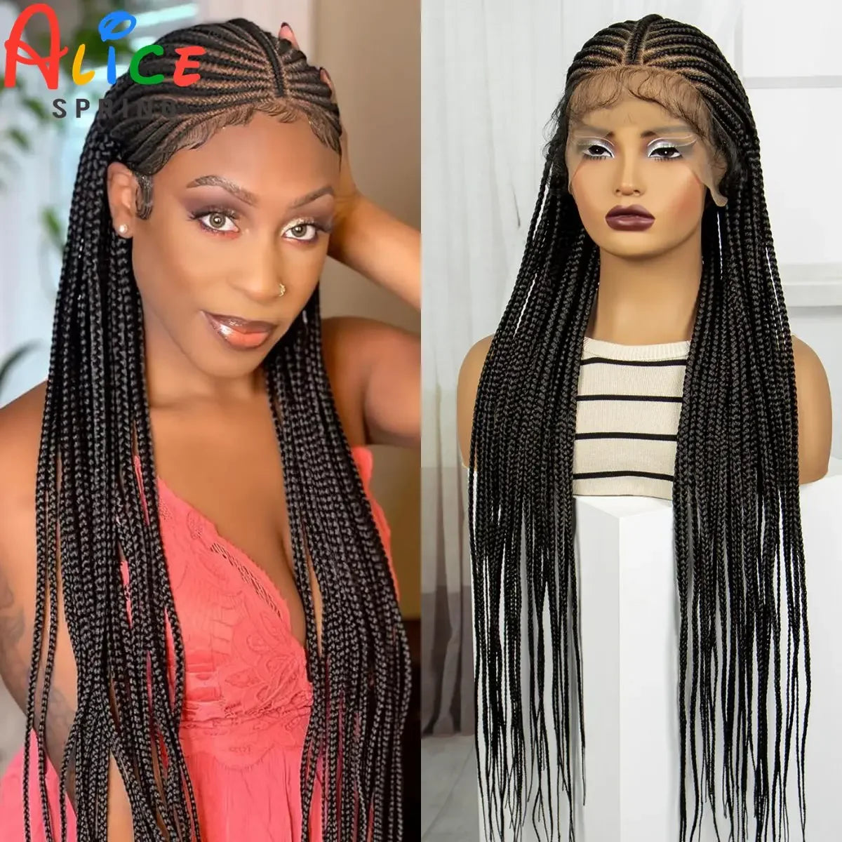 36 Inches Synthetic Cornrow Braided Wigs Full Lace Knotless Braided Lace Wig for Black Women Braiding Hair Wig with Baby Hair