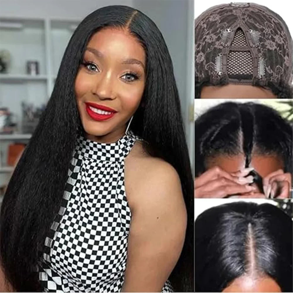 12-32inch  Straight V Part Wig Human Hair No Leave Out Brazilian Straight Hair Wigs For Women No Glue Full Machine Wigs