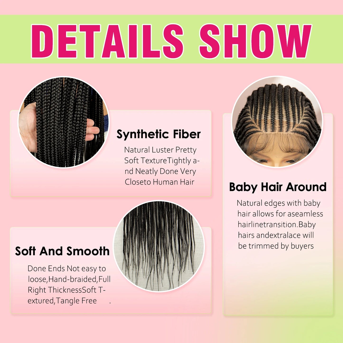 Synthetic Full Lace Frontal Braided Wigs 36 Inches Synthetic Braids Wigs with Baby Hair for Women HD Lace Wigs Daily Use