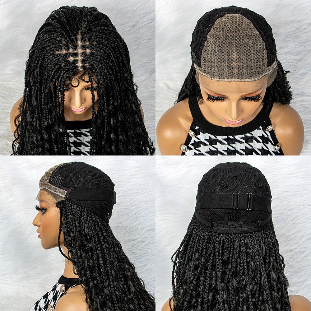 Synthetic Lace Front Wig Braided Wigs Braid African With Baby Hair Braided Lace Front Wigs Water Wave Wigs  32 inches