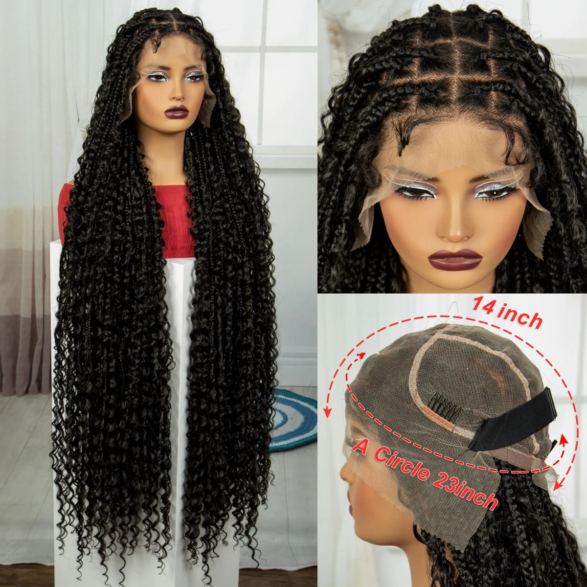 40 Inch Synthetic Boho Knortless Box Braids Wigs with Baby Hair HD Full Lace Curly Hair Wig Natural Braided Wigs for Black Women