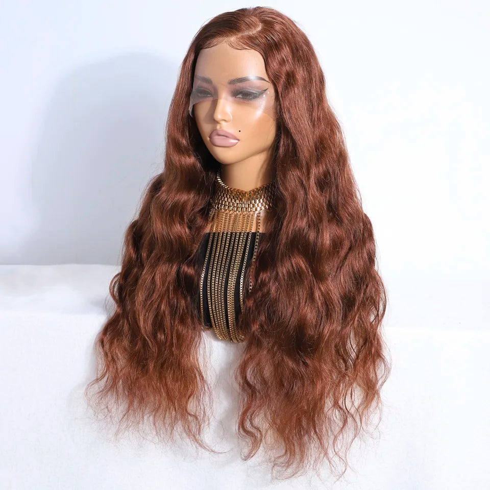 Lekker Rose Gold Brown Body Wave 13x5 Lace Frontal 100% Human Hair Wigs For Women Brazilian Remy Hair Colored 30" Deep Wavy Wigs