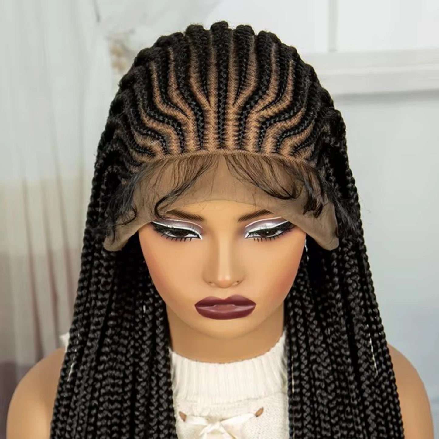 Transparent Full Lace Braided Wig Cornrow Braided Wig Synthetic Natural Knotless Braided Lace Wig  for Black Womenwith Baby Hair