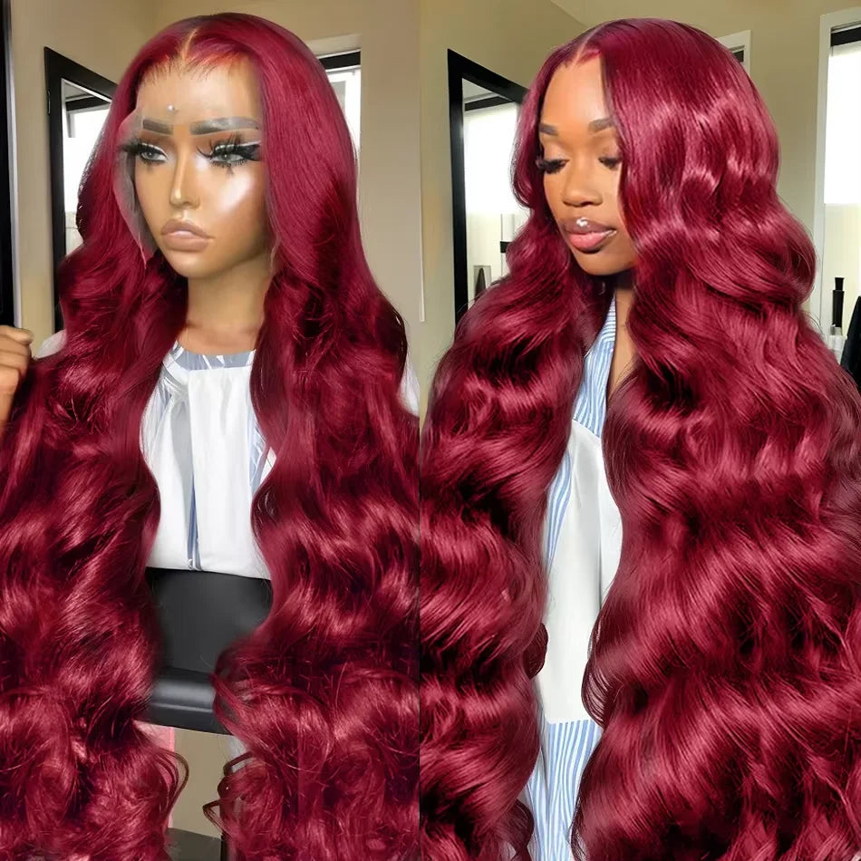 99J Burgundy Lace Front Human Hair Wigs For Black Women Brazilian Body Wave Remy Red Hair Wigs HD Lace Frontal Wigs Mamushow