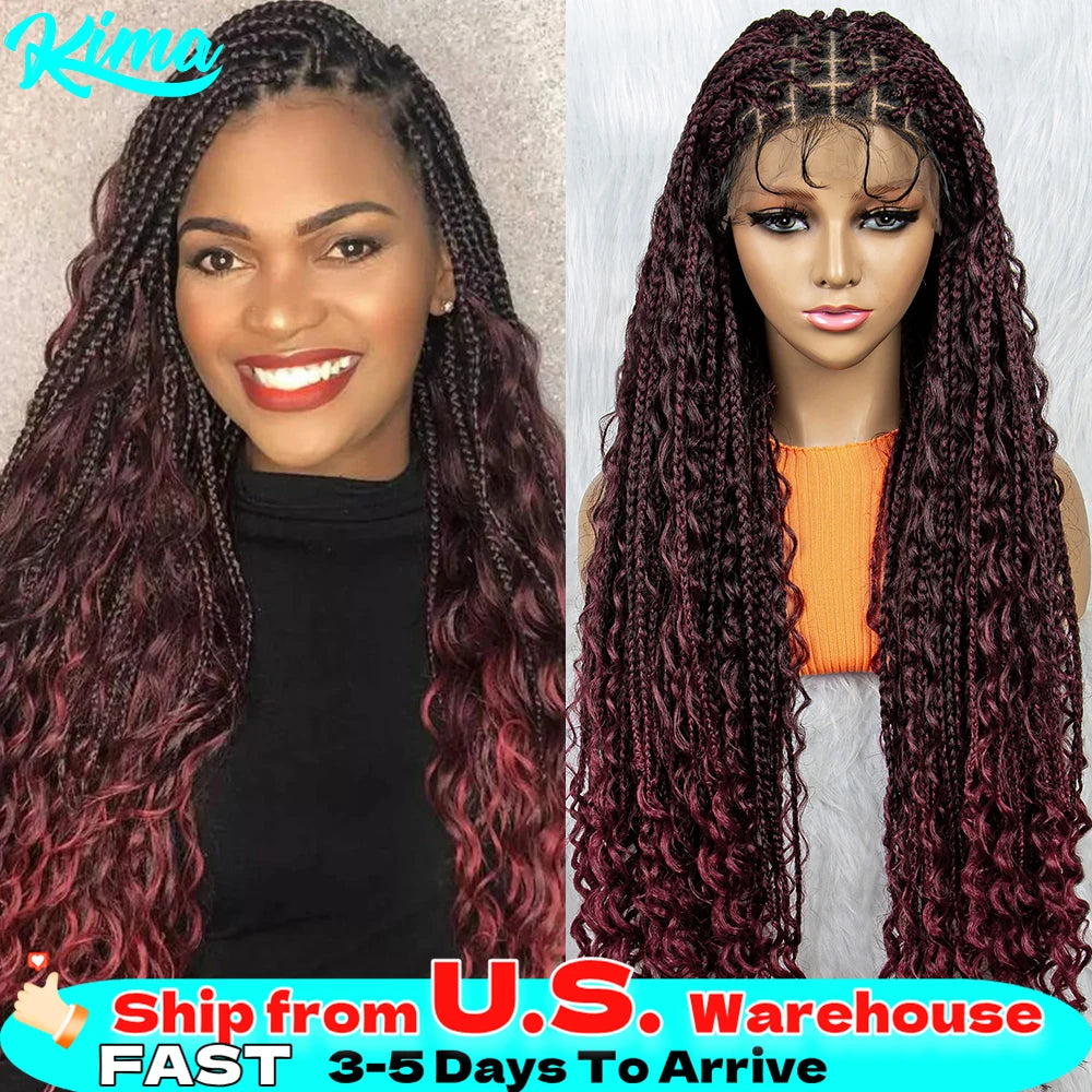 Synthetic Lace Front Wig Braided Wigs Braid African With Baby Hair Braided Lace Front Wigs Water Wave Wigs  32 inches