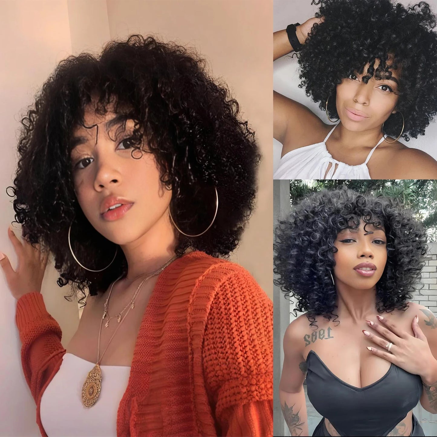 Fashion African synthetic short hair wig supernatural hair, mixed brown, black, high temperature, 14 inches