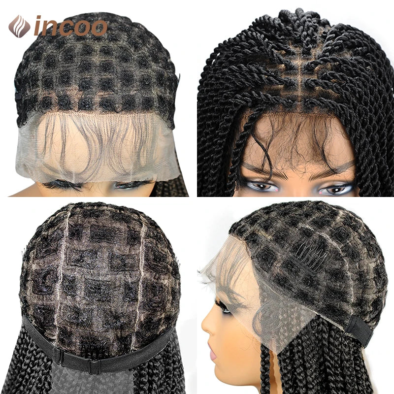 360 Full Lace Frontal Braided Wigs for Black Women Synthetic Box Braids Wig Knotless Cornrow Braid Wigs Goddness Braiding Hair