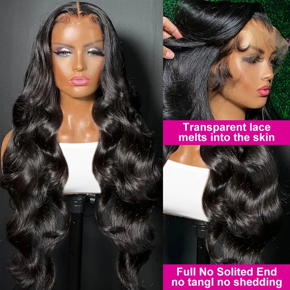 Body Wave 13x6 13x4 Lace Front Wig Human Hair Pre Plucked 180 Density with Baby Hair Natural Black 100% Human Hair Wig for Women