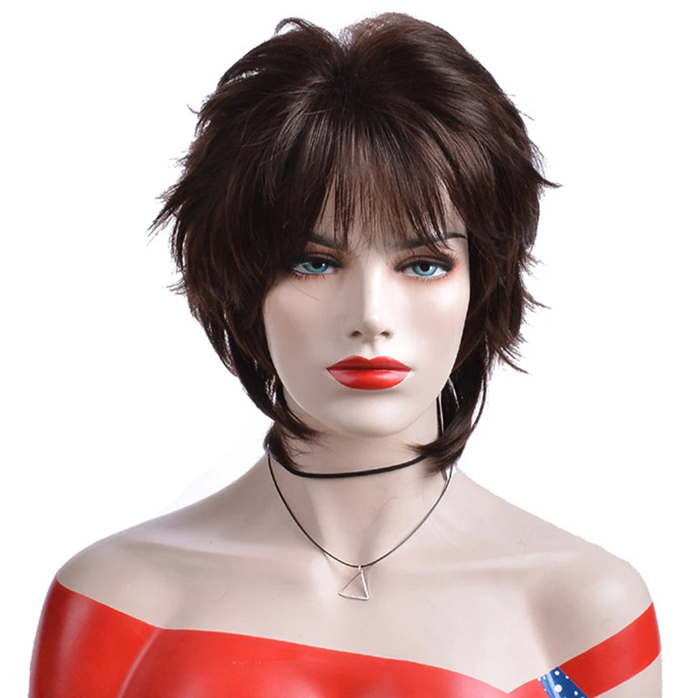 Short Wigs With Bangs Soft Hair Daily Use Short Brown Ombre Curly Synthetic Hair Costume Party Wig For Women