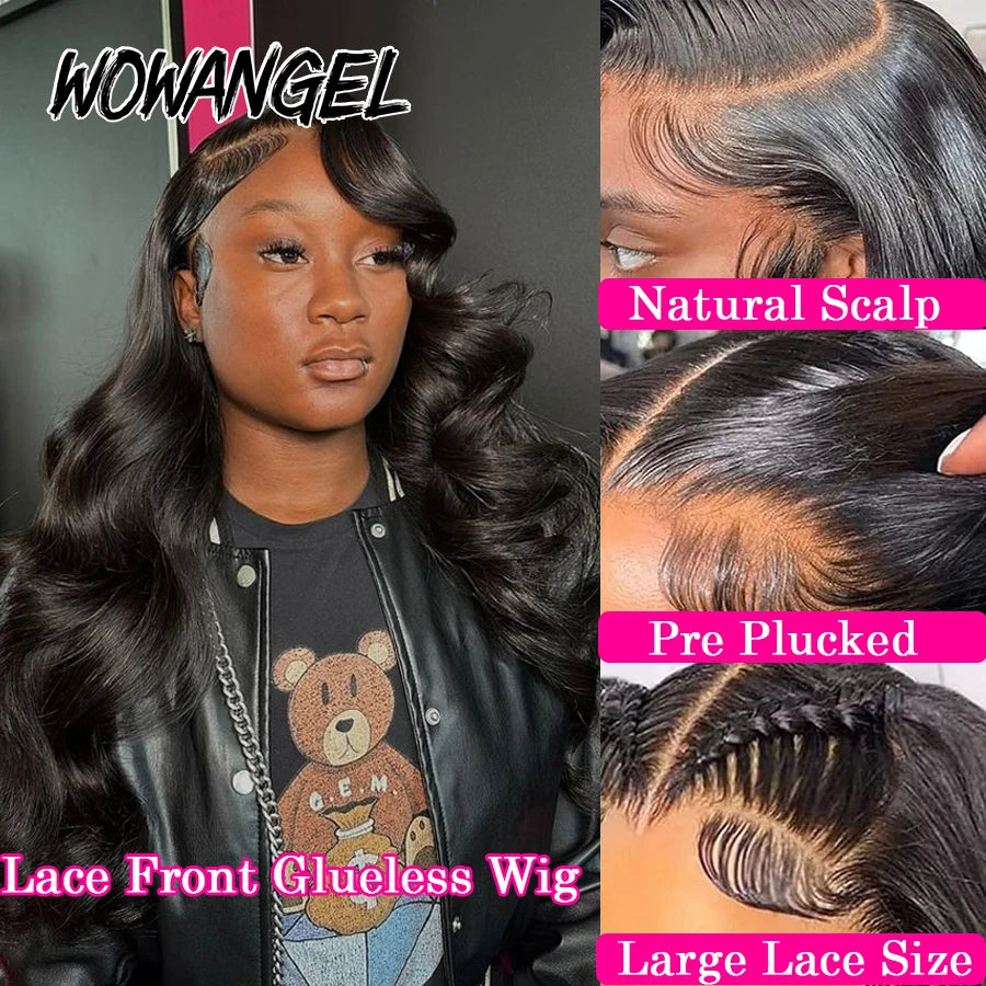 Wow Angel 250% 13x6 HD Lace Front Wigs Body Wave Human Hair Wigs Pre Plucked HD Lace Wigs Skins Melted Brazilian Hair for Women