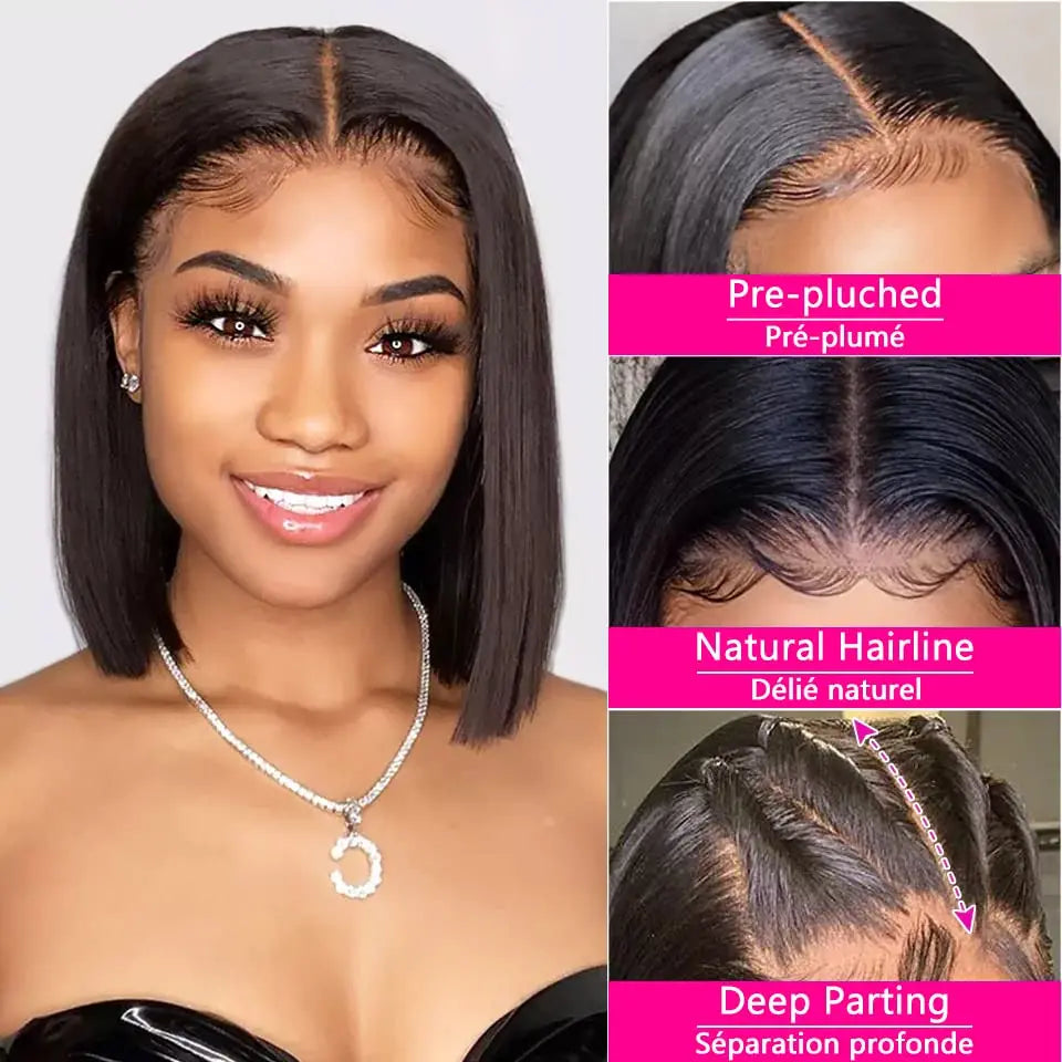 Short Bob Wigs Bone Strsaight 13x4 Lace Front Wig Human Hair Brazilian 4x4 Lace Closure Wig Pre Plucked Short Bob Wigs for Women