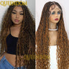 36 Inch Synthetic Bohemian Braided Wig Full Lace Box Braid Ombre Blonde Goddess Wig Knotless Cornrow Braids Wig with Curly Ends