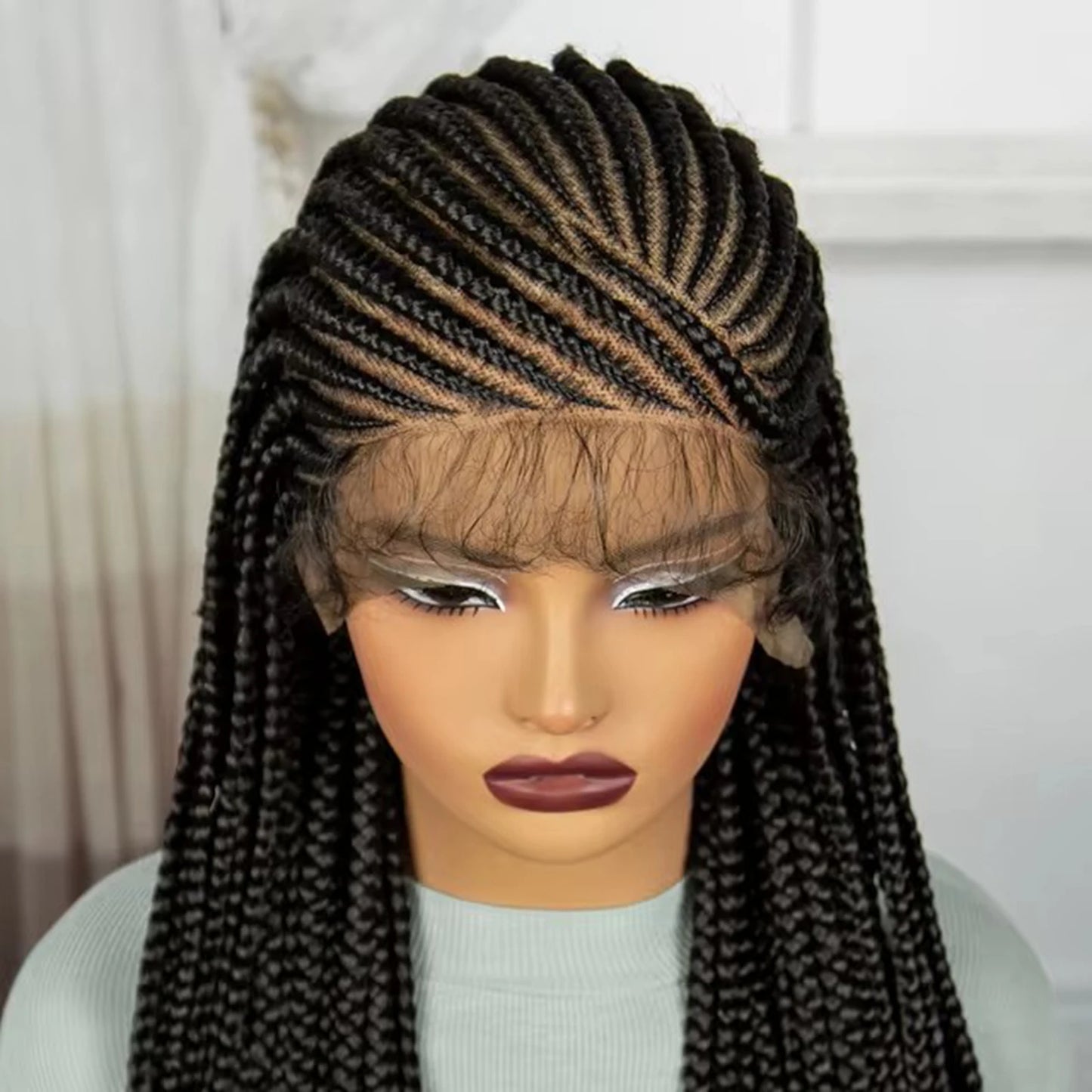 Transparent Full Lace Braided Wig Cornrow Braided Wig Synthetic Natural Knotless Braided Lace Wig  for Black Womenwith Baby Hair