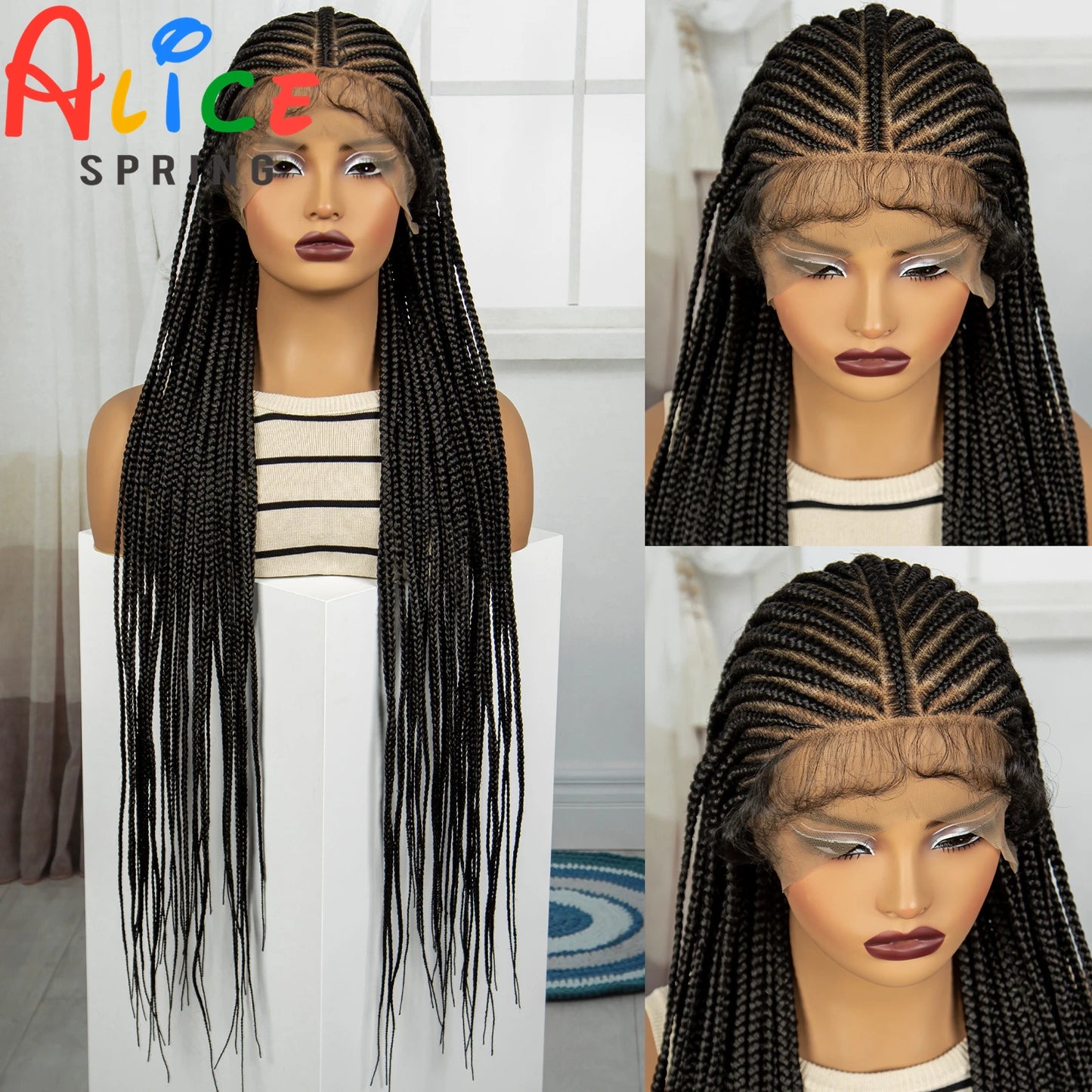 36 Inches Synthetic Cornrow Braided Wigs Full Lace Knotless Braided Lace Wig for Black Women Braiding Hair Wig with Baby Hair