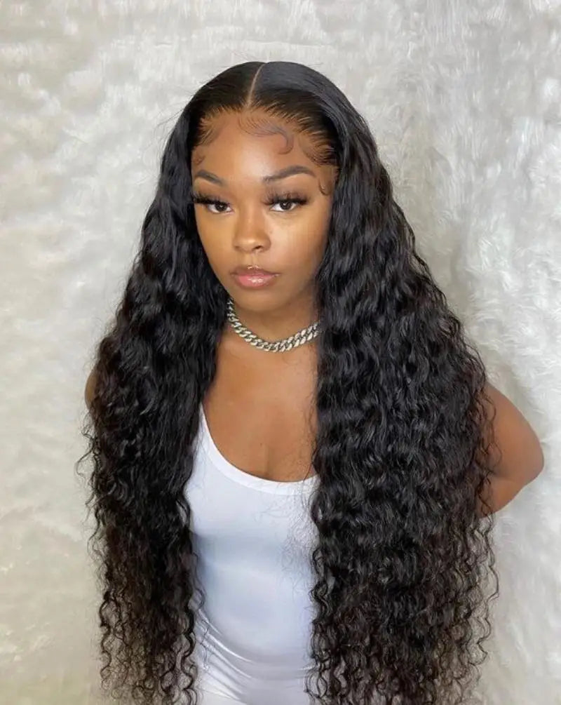 200 Density 30 Inch 13x6 Hd Lace Frontal 100% Human Hair Black Color Deep Wave Wig for Women Curly Cheap Wigs on Clearance Sale