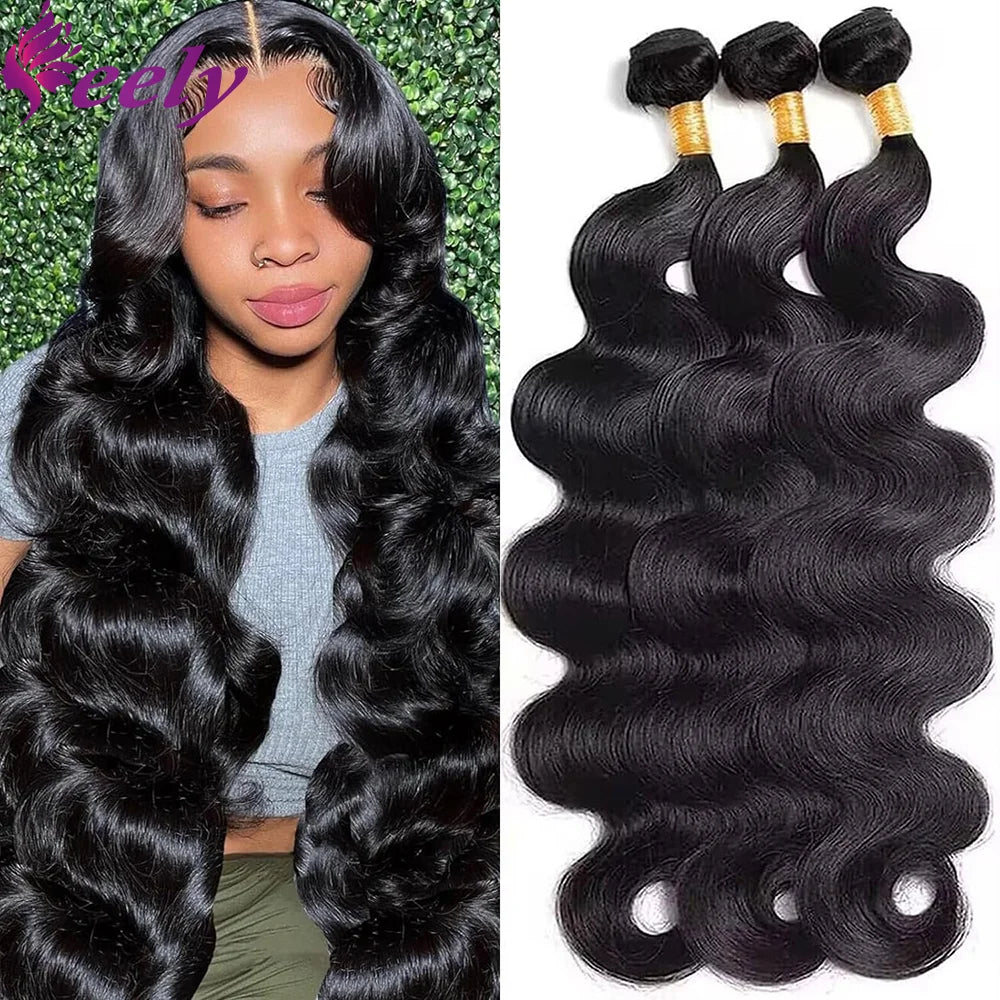 Bundles Human Hair Brazilian Hair Extension Natural Black Color Body Wave Human Hair Bundles 26 28 30 Inch 1/3 Bundles For Woman