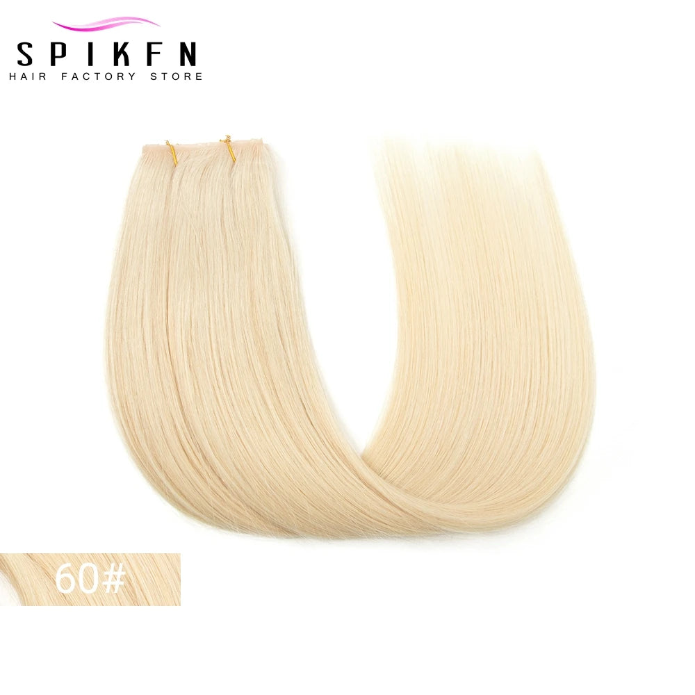 SPIKFN Double Inject PU Hole Weft Human Hair 16" 20" 24" Invisible Micro Loop XO Weft Hair Bundles Straight Weft Hair