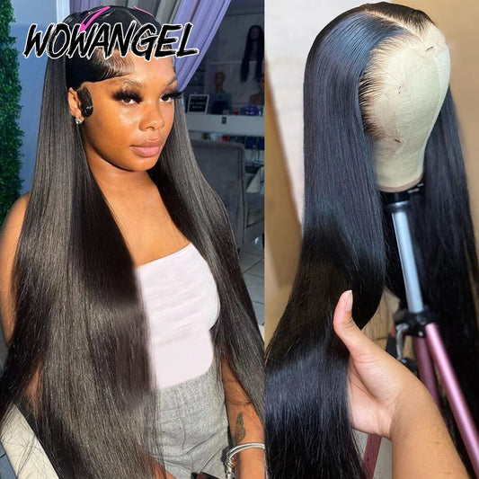 Wow Angel 34inch Front Wigs Silky Straight 13x6 HD Lace Front Wig 180% Pre Plucked Invisible HD Lace Human Hair Wig Melt Skins