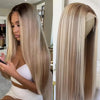 Long Straight Synthetic Wig Mixed Brown and Blonde Color Ombre Lace Front Wigs