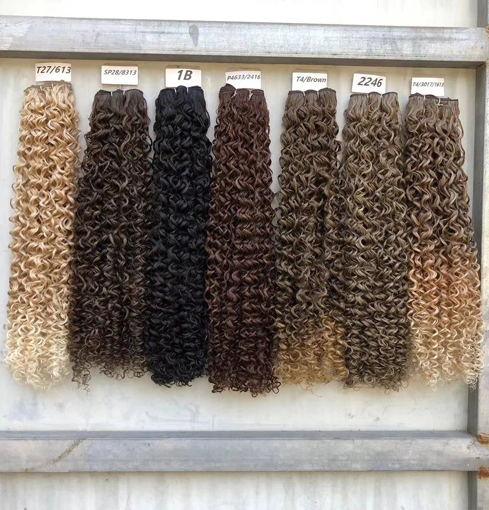 3pcs Colored Ombre Kinky Curly Synthetic Hair Extensions Heat Resistant Fiber Bio Fiber Soft Natural Curly Fake Weave Bundles