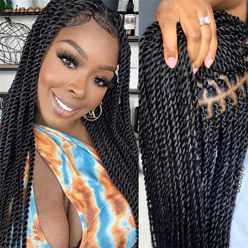 HD Lace Front Wigs for Women Synthetic 28 Inch Knotless Box Braid Wig With Baby Hair Black Hand Full double lace Braid Wig