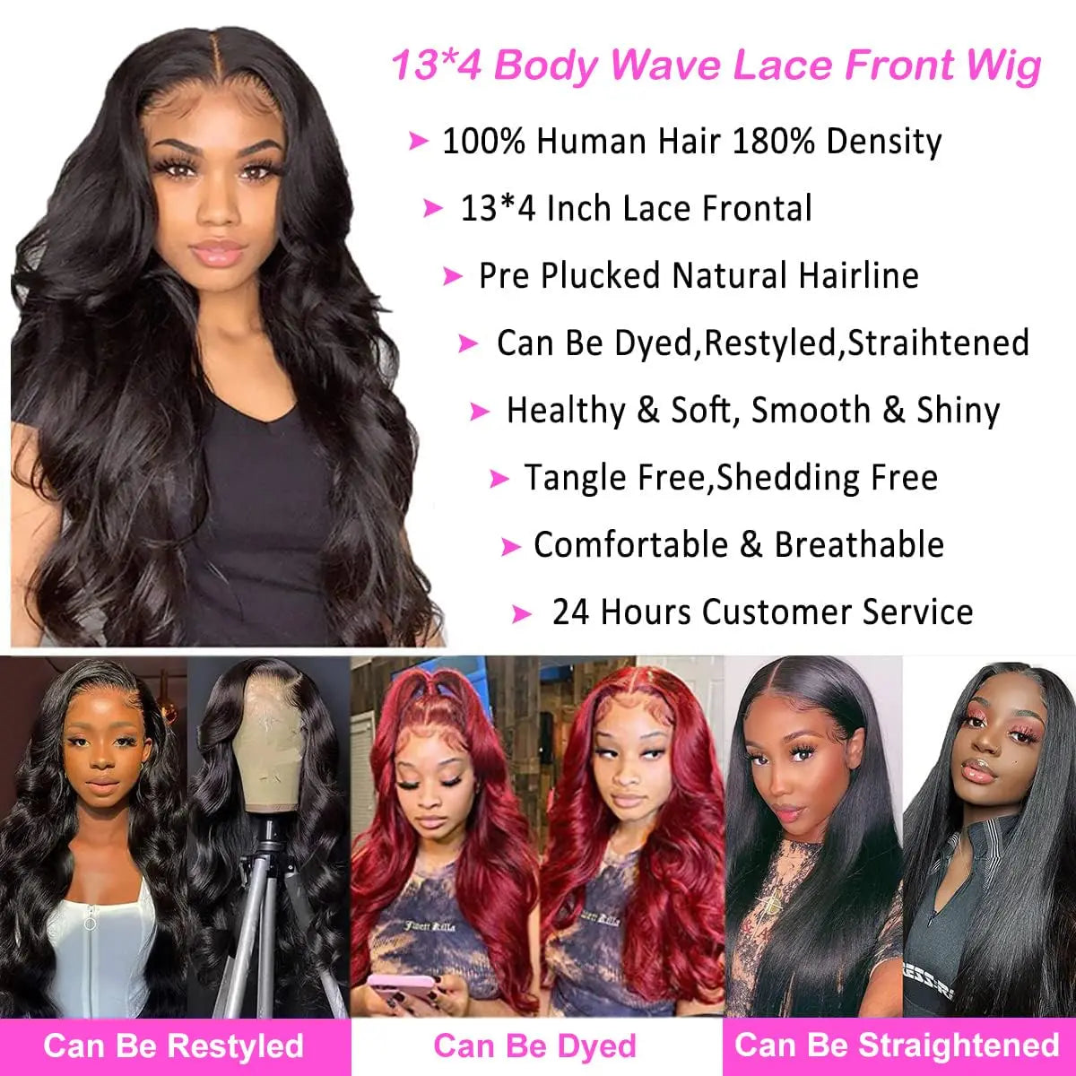 Body Wave Lace Front Wigs Human Hair 180 Density 13x4 HD Transparent Lace Frontal Wigs Pre Plucked With Baby Hair Natural Black