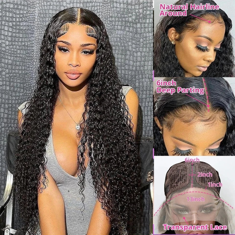 13x4 Lace Frontal Wigs Human Hair Water Wave Deep Curly 4x4 Lace Closure 200% 13X6 HD Lace Frontal Wig Pre Plucked For Women