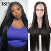 ISEE Hair Glueless Wig Wear And Go Pre Bleached Knots Bone Straight Human Hair Wigs PrePlucked HD Transparent Lace Closure Wig