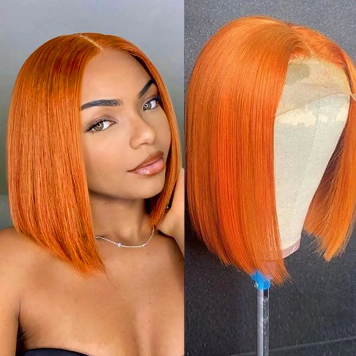 180% Density Ginger Bob Wig Human Hair 10 Inch 14x4 13x6 13x4 13x5 Straight Ginger Orange Lace Front Wig Human Hair Pre Plucked