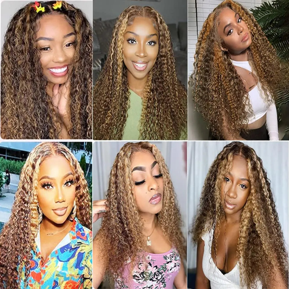 P4/27 Brown Blonde Braiding Hair Bundles Highlight Water Wave Human Hair Bundles  Colored Curly Human Hair Weaving Bundles