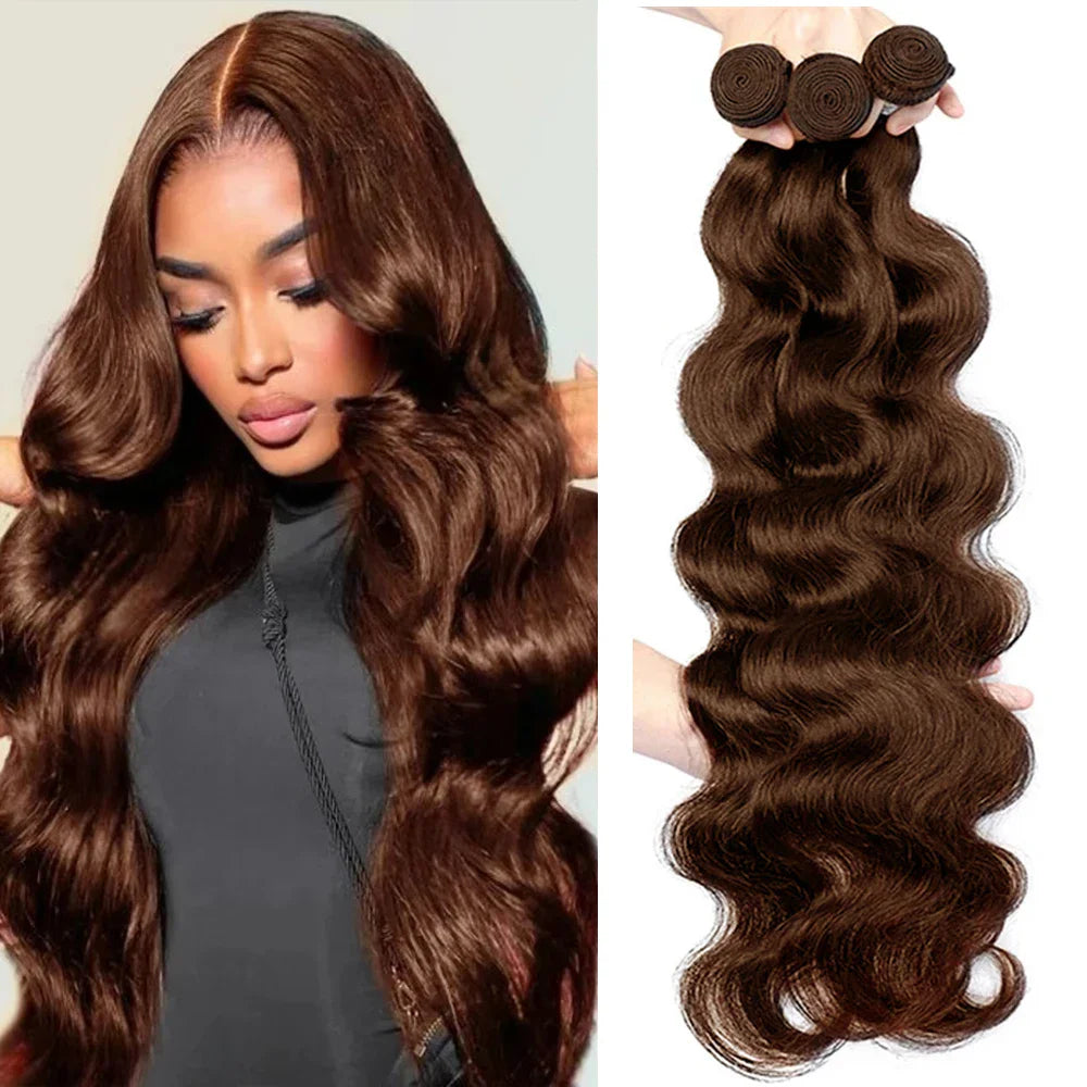 #4 Dark Brown Body Wave Bundles 1/3PCS 100% Human Hair Bundles 18-30 Inches Remy Hair Extensions For Women Brazilian Double Draw