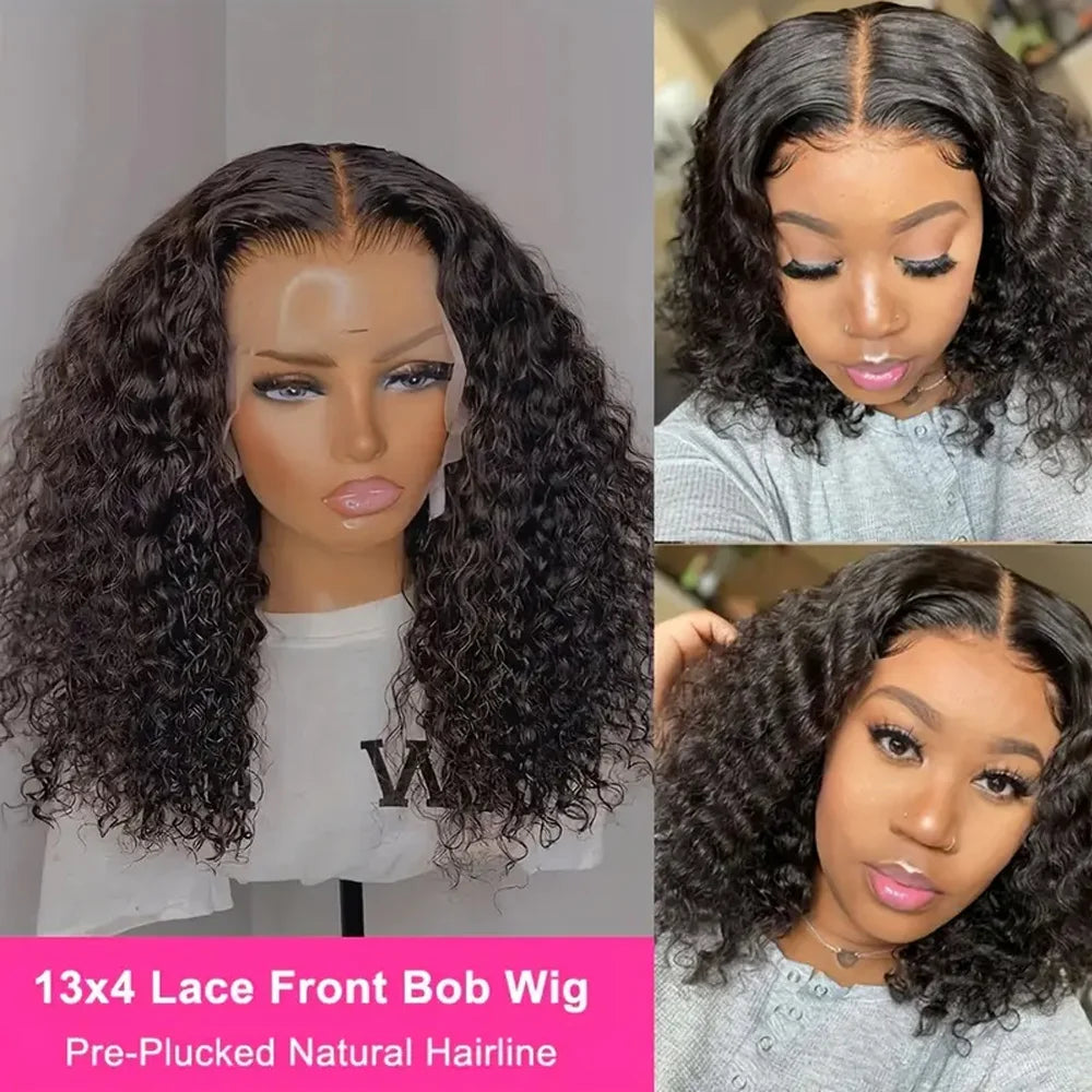 Brazilian Deep Wave Bob Wigs 13x4 Lace Frontal Wig Human Hair Natural Hairline Short Curly 4x4 Closure Wigs Preplucked Remy Hair