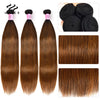 Unice Brown Balayage Straight Human Hair Bundles 3PCS Deal 100% Human Hair Extensions Pre Colored Human Hair Sew In Weaves