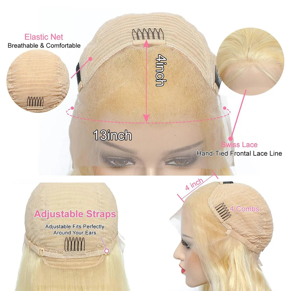 34 36 Inch HD Transparent 613 Blonde Straight 200 Density 13x4 13x6 Lace Front Human Hair Wigs For Women Pre Plucked Lace Wig