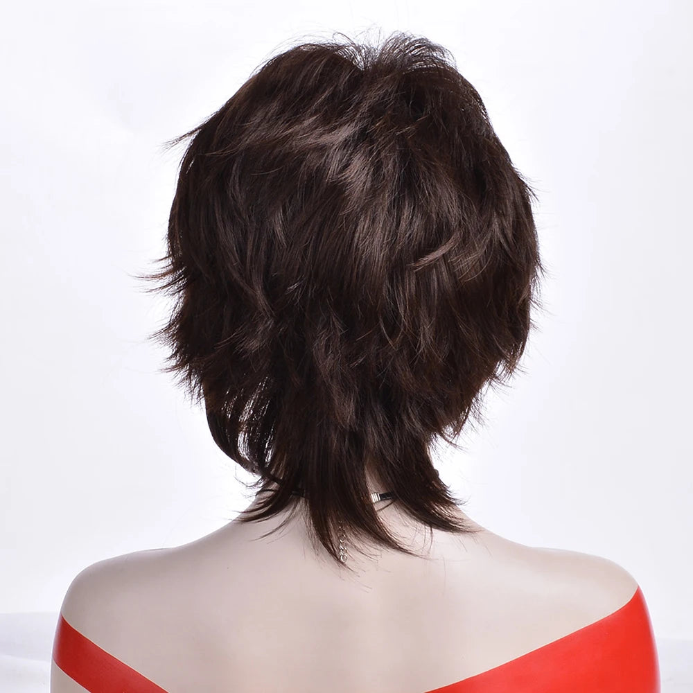 Short Wigs With Bangs Soft Hair Daily Use Short Brown Ombre Curly Synthetic Hair Costume Party Wig For Women