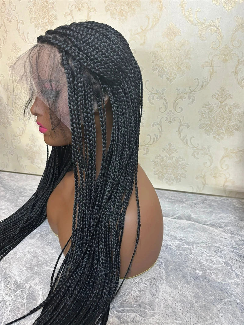 HD Lace Front Wigs for Women Synthetic 28 Inch Knotless Box Braid Wig With Baby Hair Black Hand Full double lace Braid Wig