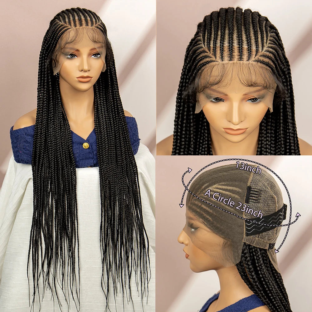 Synthetic Full Lace Frontal Braided Wigs 36 Inches Synthetic Braids Wigs with Baby Hair for Women HD Lace Wigs Daily Use