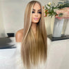 Ombre Glueless Honey Blonde Wig Human Hair Brown Highlight Wig Straight Wig 13x4 HD Lace Front Human Hair Wigs For Women