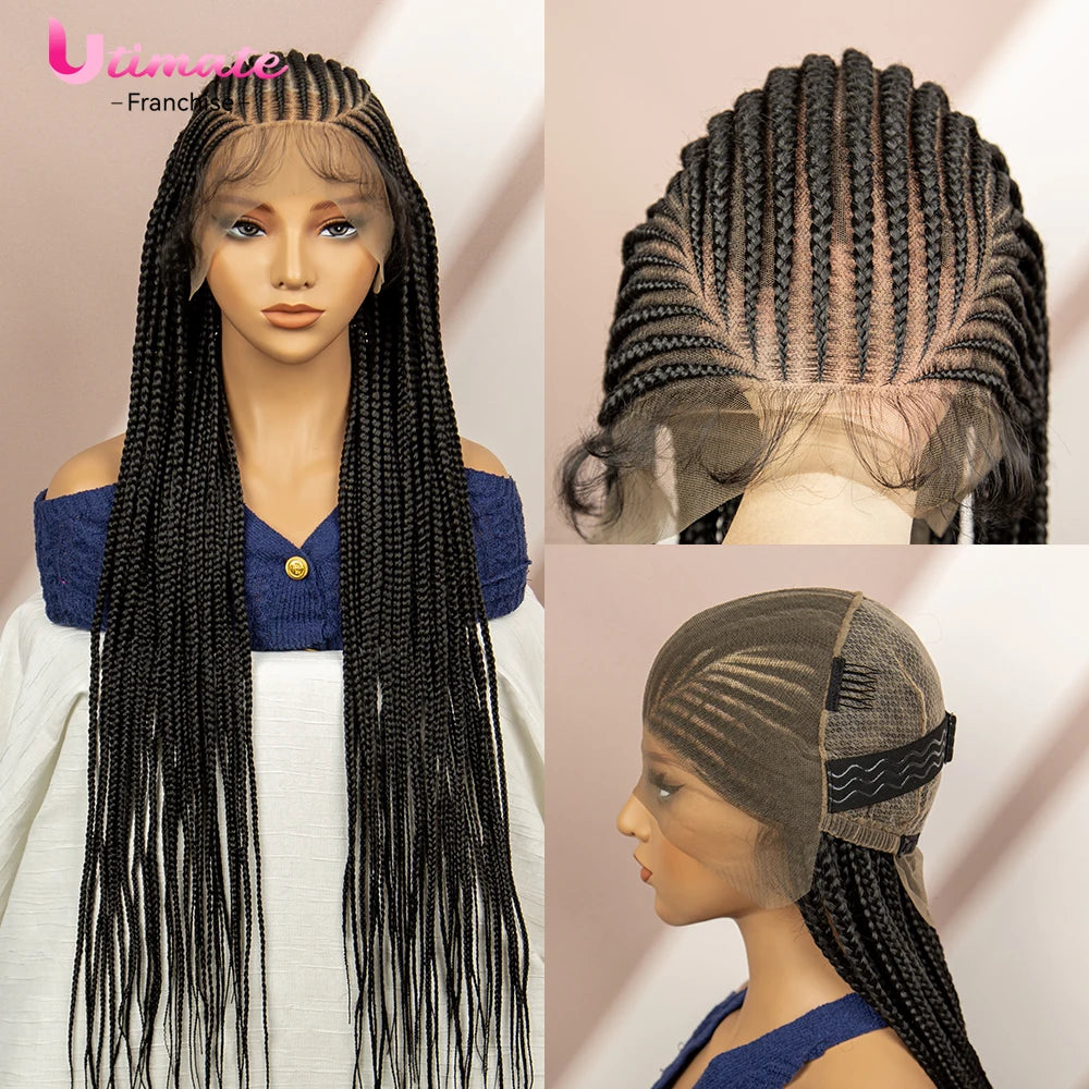 Synthetic Full Lace Frontal Braided Wigs 36 Inches Synthetic Braids Wigs with Baby Hair for Women HD Lace Wigs Daily Use