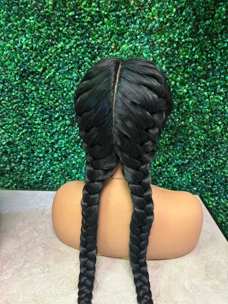 Braided Wigs Synthetic Lace Front Wig 360 Lace Cornrow Braided Wigs with Baby Hair Knotless 30 Inches Braid Wig for Black Women