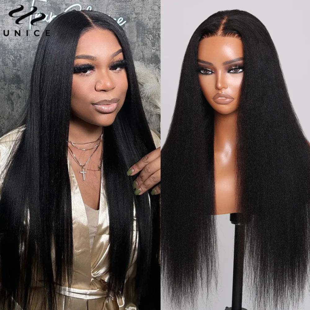 UNICE Hair 5X5 HD Lace Closure Wig Silk Press Yaki Straight Lace Wig Pre Cut Pre Bleached Glueless Wig Human Hair Ready To Wear