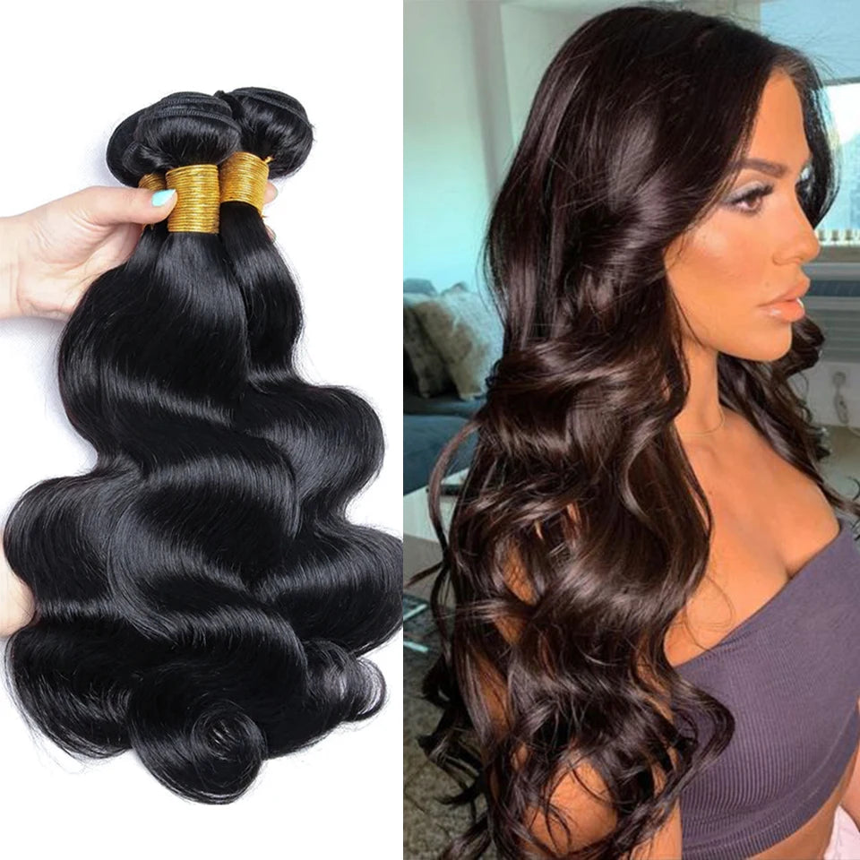 100% Human Hair Bundles 10-30 inches Unprocessed Hair Big Body Wave Natural Black Color Remy Human Hair Bundles Extensions Hair