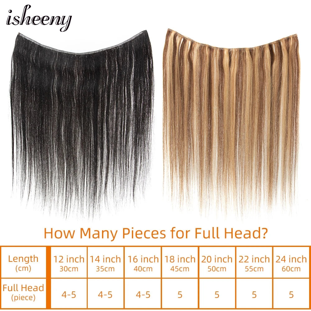 Isheeny Genius Weft Human Hair Extensions 12-20 inches Flexible Hair Weaves Natural Straight Brazilian Hair Bundles 35-50g