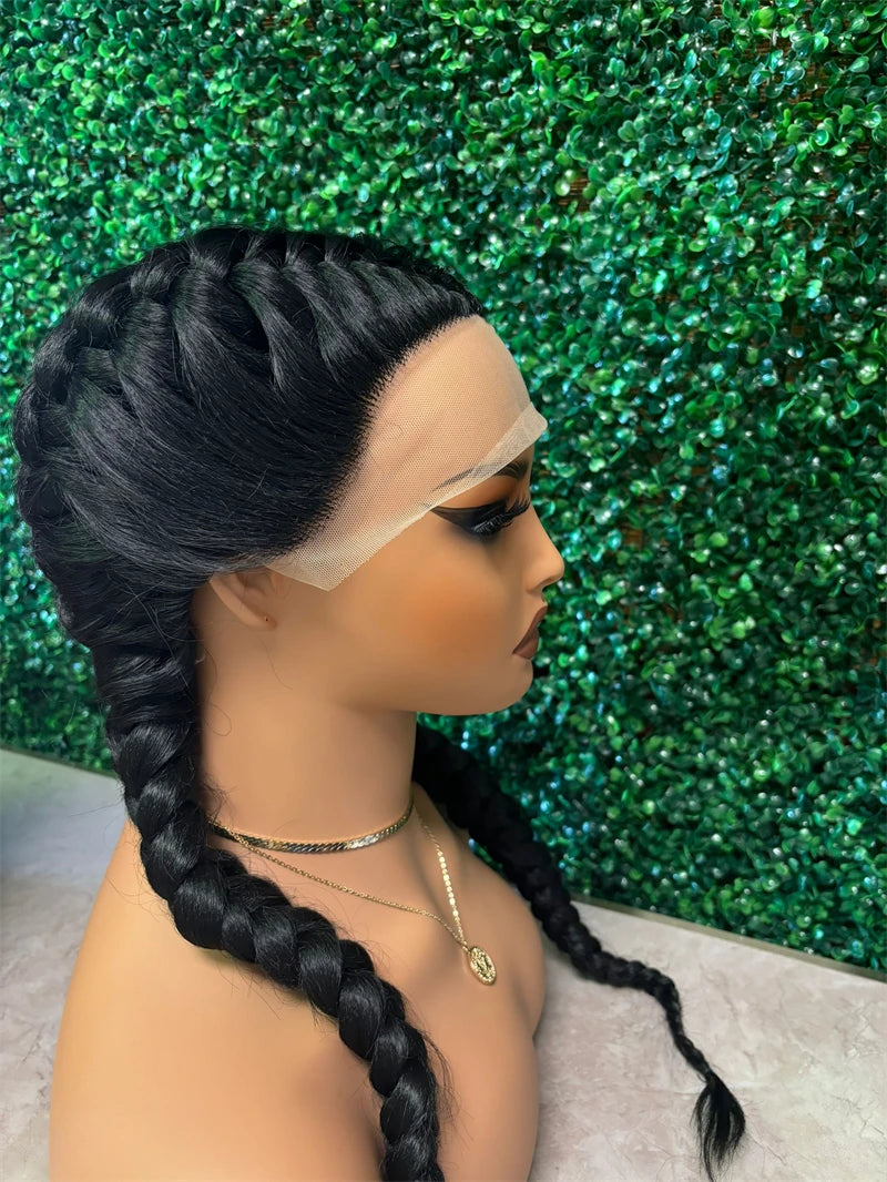 Braided Wigs Synthetic Lace Front Wig 360 Lace Cornrow Braided Wigs with Baby Hair Knotless 30 Inches Braid Wig for Black Women